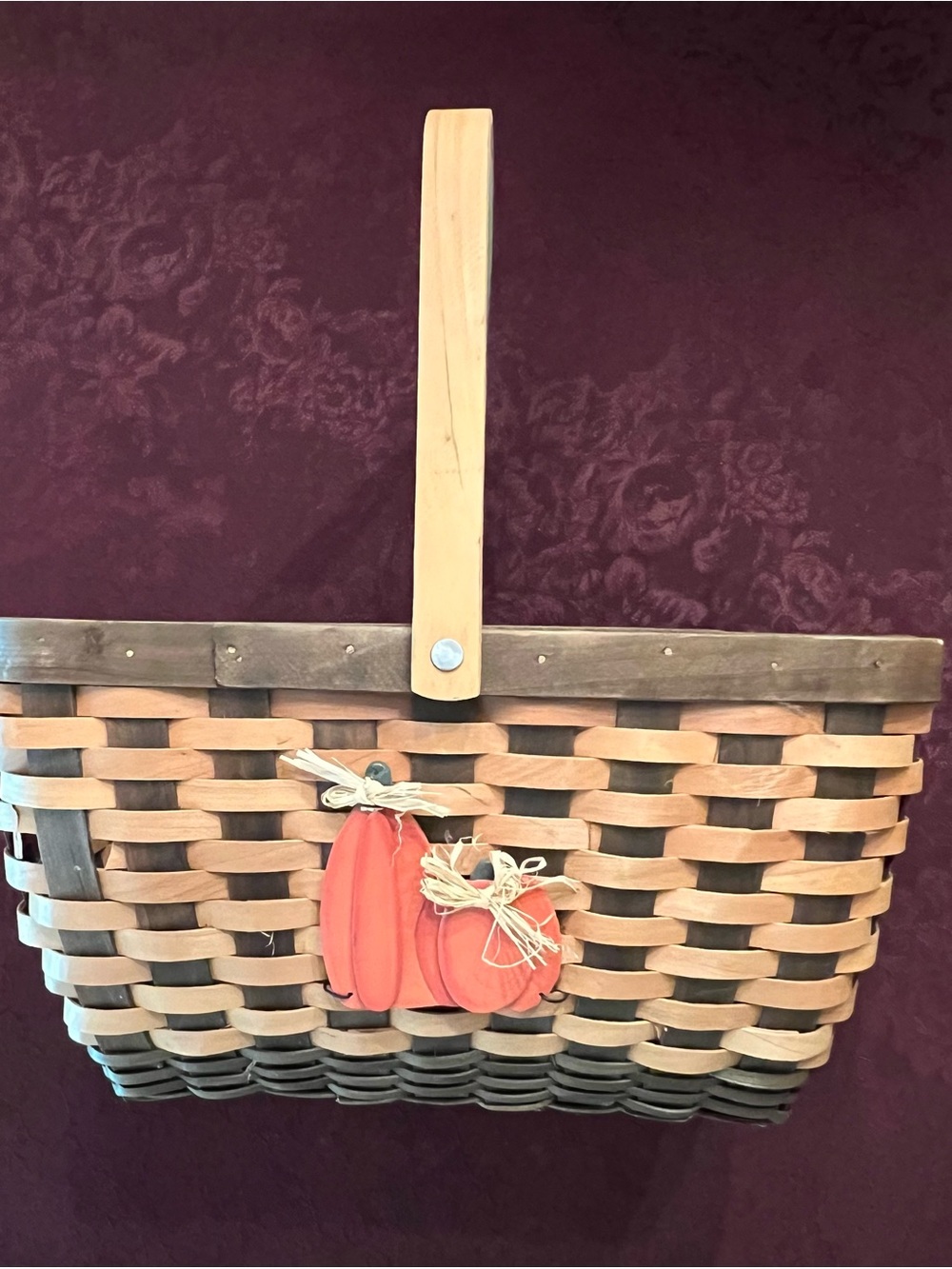 Fall Woven Picnic Basket Tote in Natural and Brown